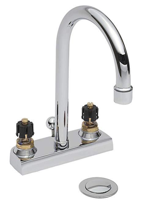 American Standard 7401.00.002 Heritage Centerset Lavatory Faucet with 5 Rigid Gooseneck Spout and Metal Pop Up Drain, Polished Chrome (Handles Not Included)