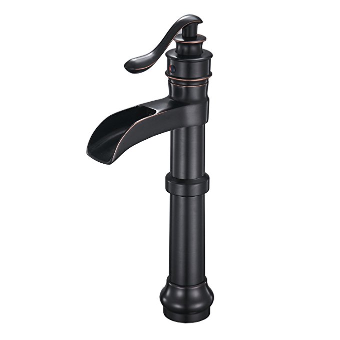 Aquafaucet Waterfall Spout Single Handle Lever Hole Bathroom Sink Vessel Faucet Oil Rubbed Bronze