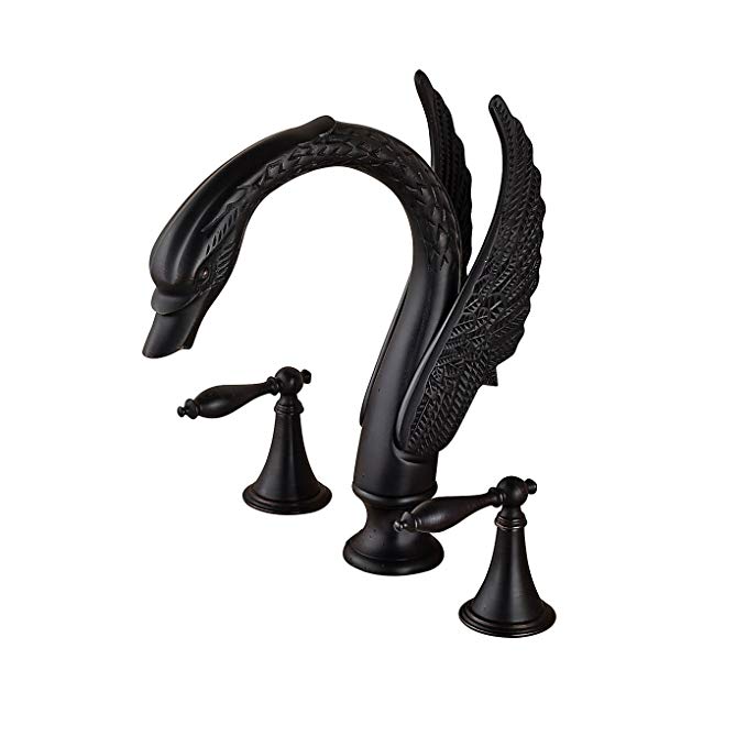 Rozin Two Handles Widepsread Swan Shape Spout Basin Mixer Tap 3pcs Sink Faucet Oil Rubbed Bronze