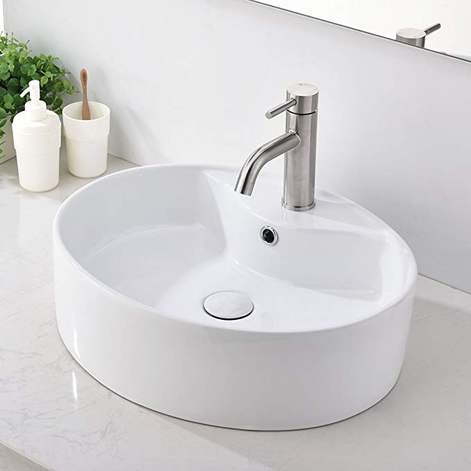 SHACO Modern Porcelain Above Counter White Ceramic Bathroom Vessel Sink