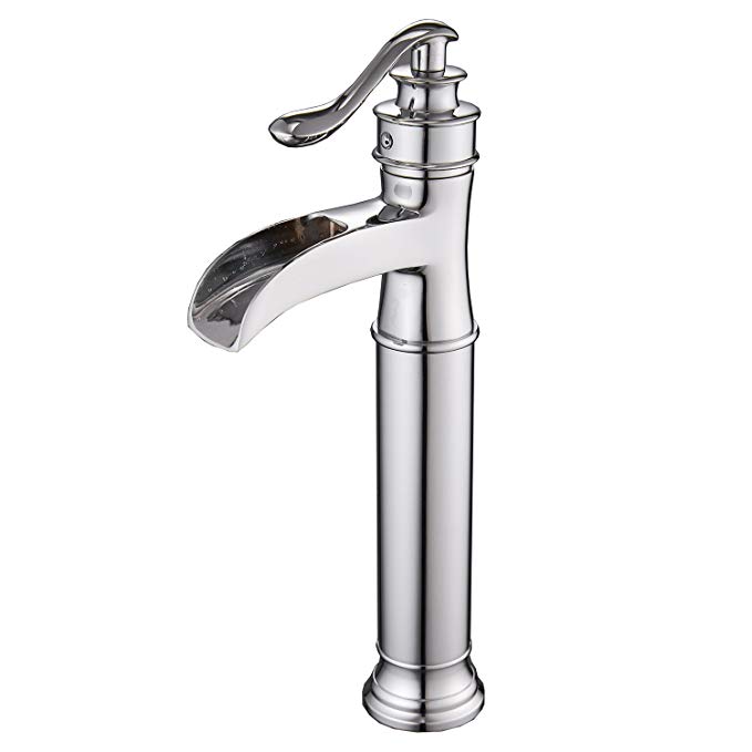 Bathfinesse Bathroom Waterfall Vessel Sink Faucet Single Handle One Hole Deck Mount Lavatory Chrome