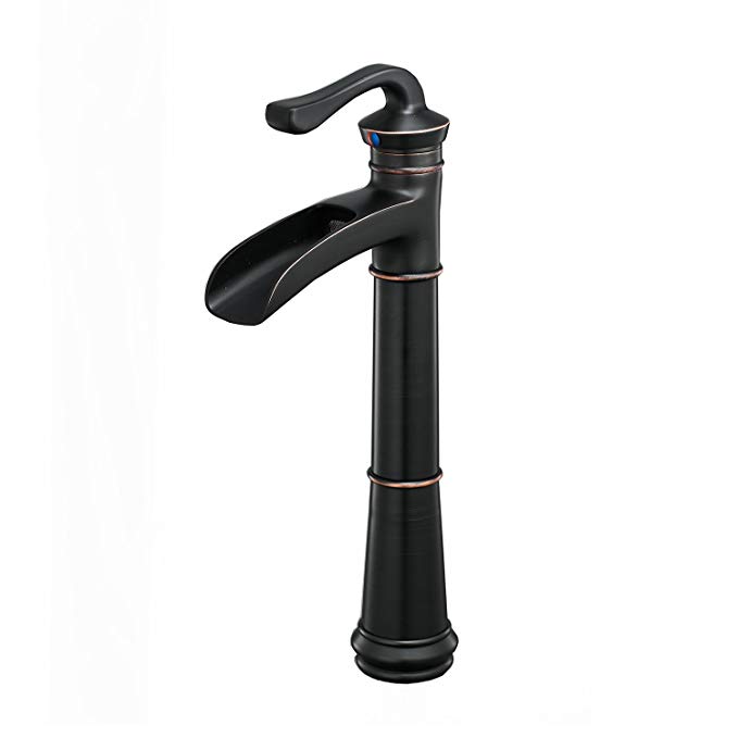 BWE Oil Rubbed Bronze Waterfall Single Handle One Hole Bathroom Vessel Sink Faucet Deck Mount