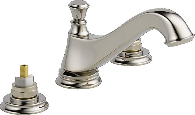 Delta 3595LF-PNMPU-LHP Cassidy Two Handle Low-Arc Widespread Bathroom Faucet with Metal Pop-Up Drain and without Handles, Polished Nickel