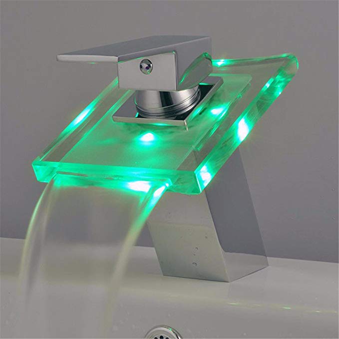 RY@ Widespread Bathroom Faucet/Lavatory Faucet/Brushed Nickel Bathroom Sink/Led temperature control colored glass and cold water ceramic valve single hole Single Handle bathroom basin mixer