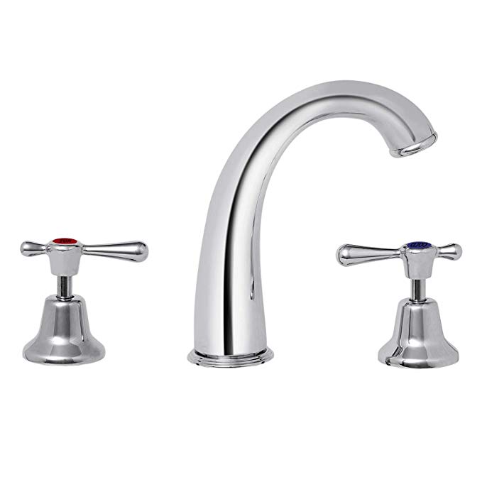 KAIMA Bathroom Faucet Three Holes Double Handles Bathroom Sink Faucet, Chrome Finished