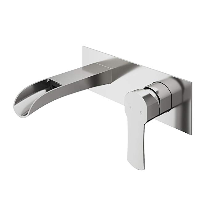 VIGO VG05004 Cornelius Solid Brass Wall Mounted Bathroom Sink Faucet, Sinlge Handle Bathroom Faucets, For Use with Vessel or Basin Sinks, Premium 7-Layer Brushed Nickel Finish