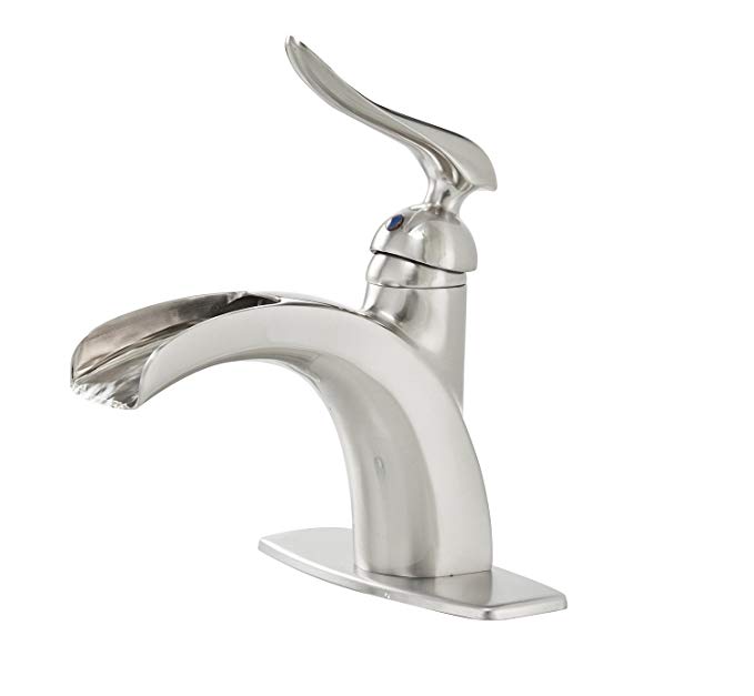 Greenspring Waterfall Bathroom Sink Faucet Single Handle One Hole Deck Mount lavatory Brushed Nickel