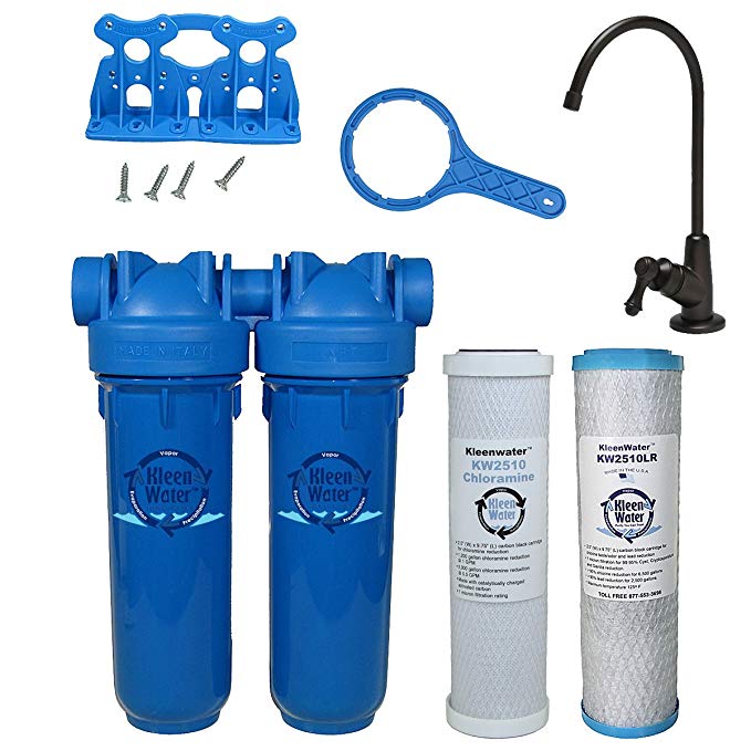 Chlorine Sediment Chloramine Lead Water Filter, KleenWater KW1000 Chemical Removal Under Sink Drinking Water Filtration System, Oil Rubbed Bronze Faucet, Two Filter Cartridges (Oil Rubbed Bronze)