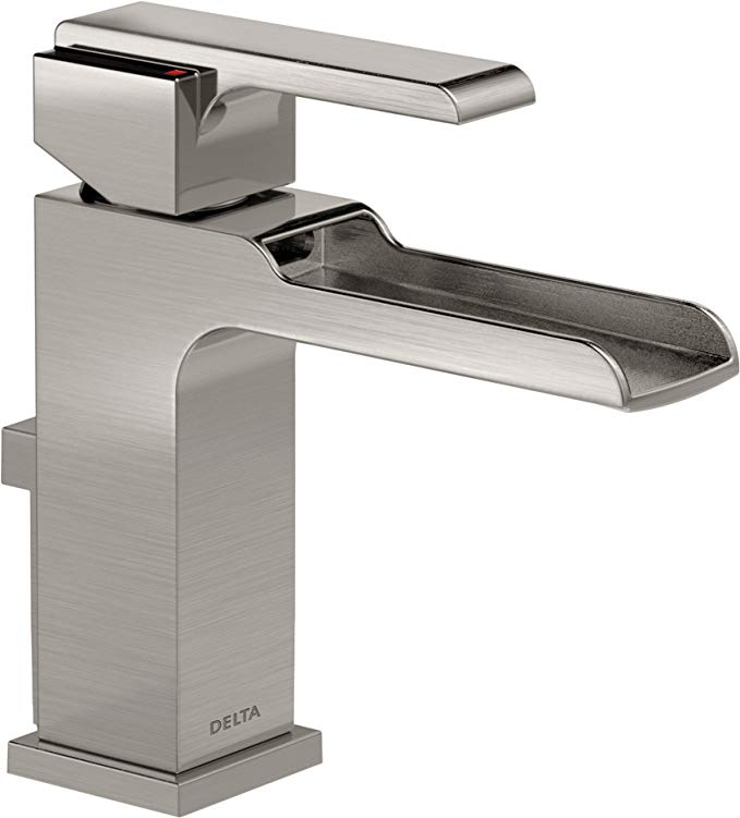 Delta Ara Single-Handle Waterfall Bathroom Faucet with Metal Drain Assembly, Stainless 568LF-SSMPU