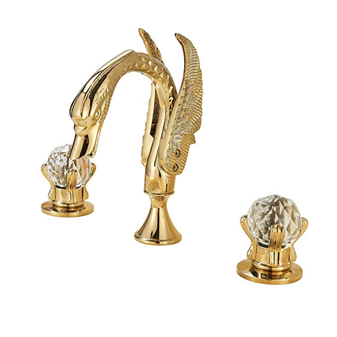 Rozin Double Crystal Knobs Basin Faucet Widepspread 3 Holes Sink Mixer Tap Gold Finish