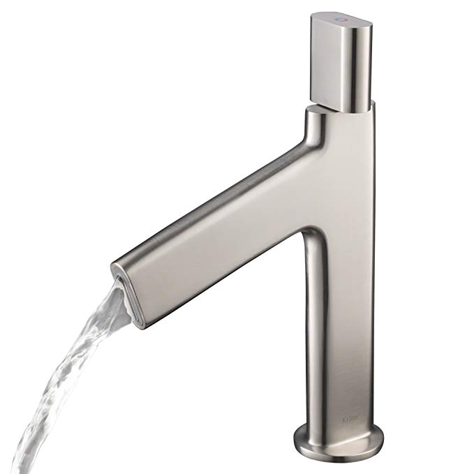 KRAUS Ino Brushed Nickel Single Handle Basin Bathroom Faucet with Grid Drain