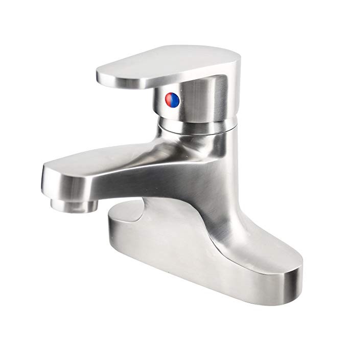 CRC LF-S018 Double Hole Single Handle Bathroom Sink Faucets, 3/8-Inch Compression Female, Lead-free SUS304 Stainless Steel, Brushed Finish