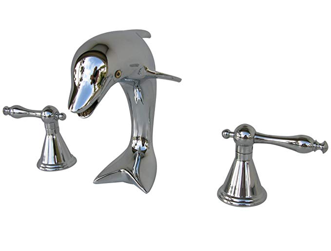 AllBrass Polished Chrome Dolphin Sink Faucet complete set including pop-up drain, hose, valves and trim