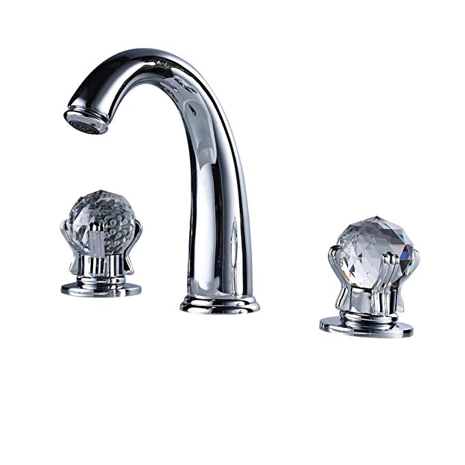 Rozin Widespread 2 Crystal Knobs Basin Faucet 3 Holes Sink Mixer Tap Chrome Finish