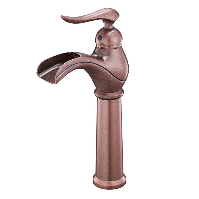 Greenspring Waterfall Spout Single Handle One Hole Bathroom Sink Vessel Faucet Copper