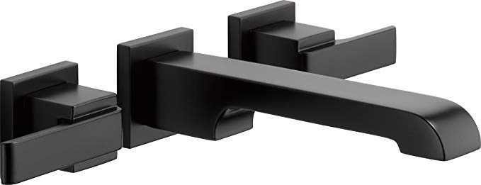 Delta Faucet T3567LF-BLWL Two Handle Wall Mount Bathroom Faucet Trim, Matte Black