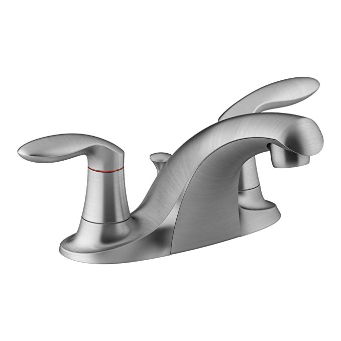 KOHLER K-15241-4RA-G Coralais Two-Handle Centerset Bathroom Sink Faucet with Metal Pop-Up Drain & Lift Rod, Brushed Chrome