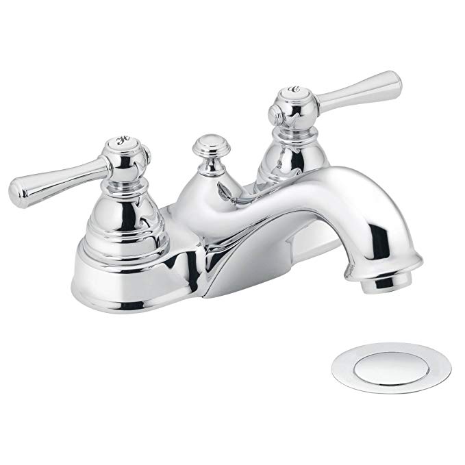 Moen 6101 Kingsley Two-Handle Low-Arc Bathroom Faucet with Drain Assembly, Chrome