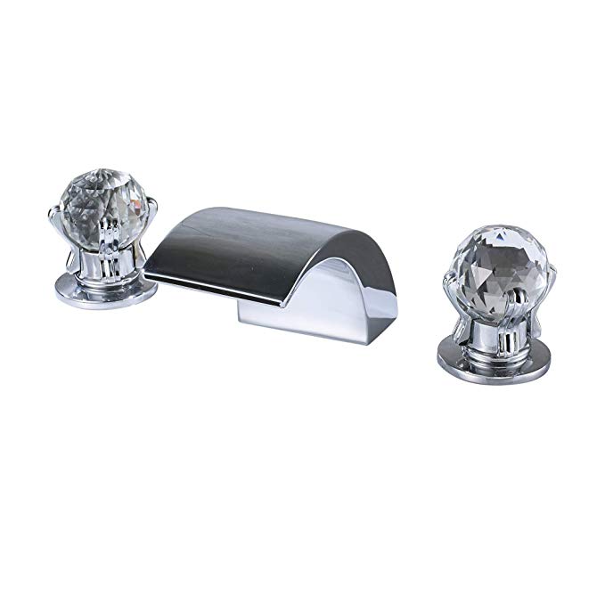 Rozin Crystal Knobs Bathroom Basin Faucet Widespread 3 Holes Waterfall Vanity Mixer Tap Chrome Finish