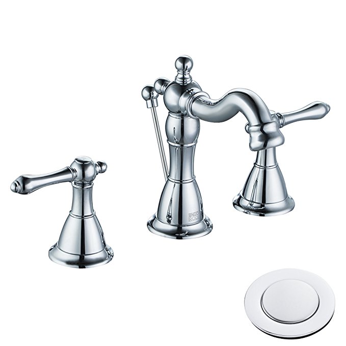 Enzo Rodi LOW-LEAD Brass Classical Two-Handle 3 Holes Widespread Bathroom Sink Faucets with Valve and Lift Pop-up Drain Assembly Chrome ERF2311344CP-10