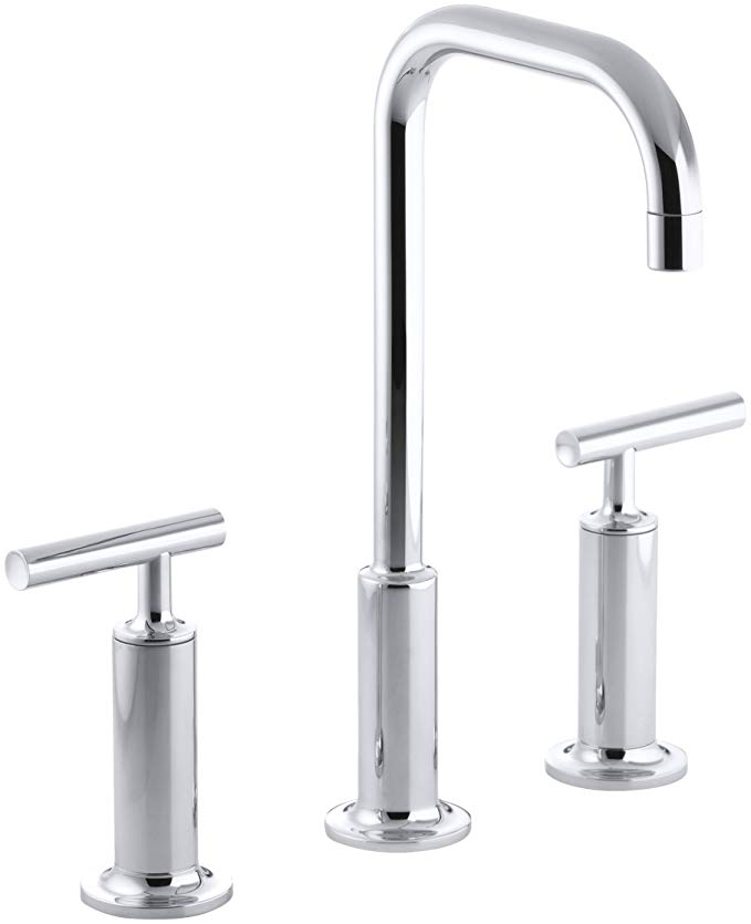 KOHLER K-14408-4-CP Purist Widespread Lavatory Faucet with High Gooseneck and High Lever Handles, Polished Chrome