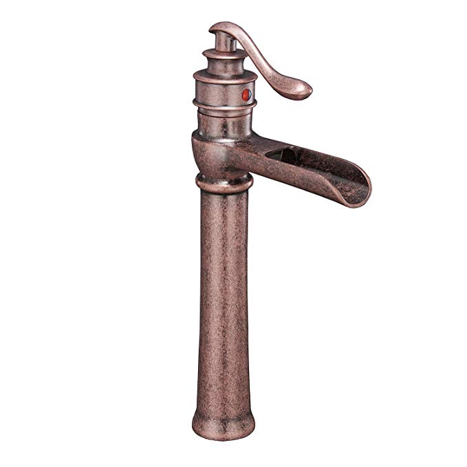 Greenspring Waterfall Bathroom Sink Vessel Faucet Antique Copper Brass Single Handle Lever Hole