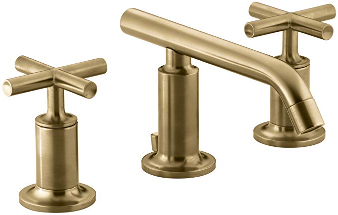 KOHLER K-14410-3-BGD Purist Widespread Bathroom Sink Faucet with Low Cross Handles and Low Spout, Vibrant Moderne Brushed Gold