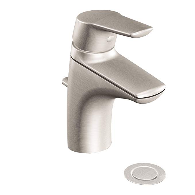 Moen 6810BN Method One-Handle Low-Arc Bathroom Faucet with Drain Assembly, Brushed Nickel