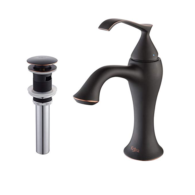 Kraus KEF-15001-PU16ORB Ventus Single Lever Basin Bathroom Faucet and Pop Up Drain with Overflow Oil Rubbed Bronze