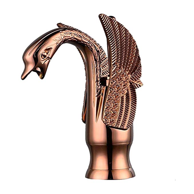 Greenspring Antique Swan Phoenix Finished Bathroom Sink Faucet Single Handle One Hole Lavatory Deck Mount, Copper