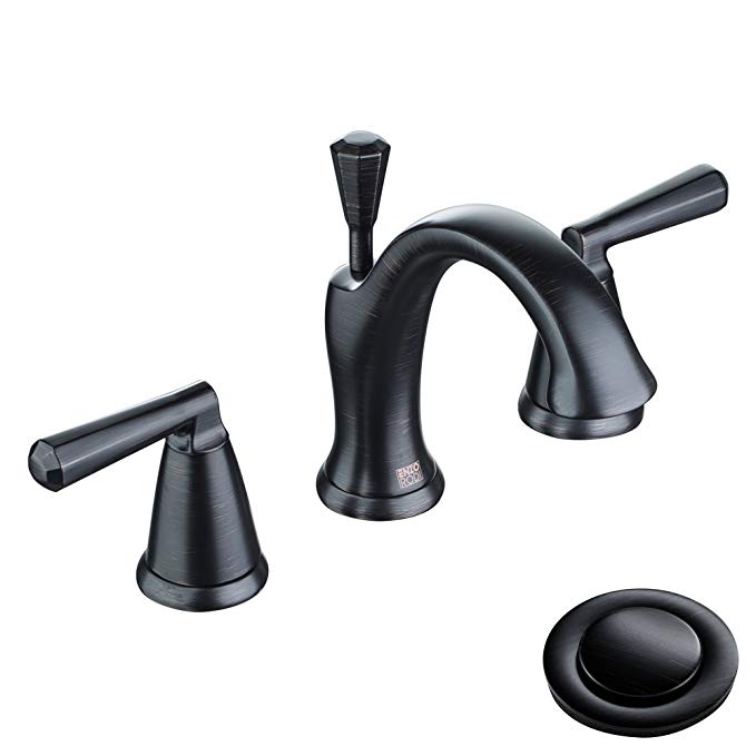 Enzo Rodi Low-Lead Brass Low-Arc Two-Handle 3 Holes Widespread Bathroom Sink Faucet with Valve and Lift Pop-Up Drain Assembly Oil Rubbed Bronze ERF2212254HA-10