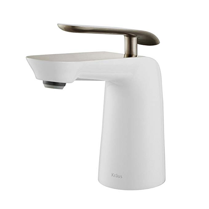 Kraus FUS-1821BN-WH Seda Single Lever Basin Bathroom Faucet, Brushed Nickel/White