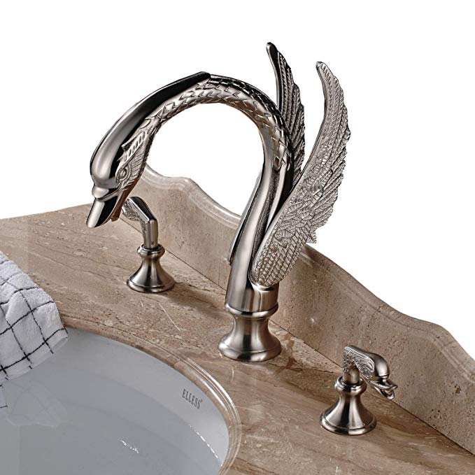 Rozin Swan Design 2 Handles Bathroom Sink Faucet 3 Holes Widespread Vanity Basin Mixer Tap Brushed Nickel