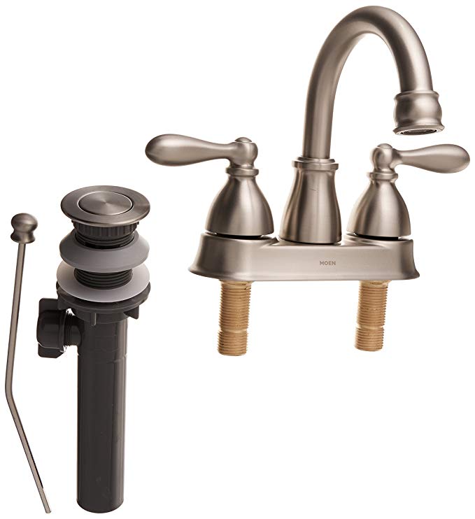 Moen WS84667SRN Caldwell Two-Handle Bathroom Faucet High Arc Lavatory Sink Centerset, Spot Resist Brushed Nickel