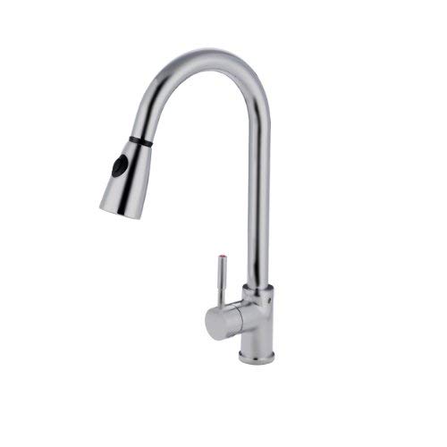 Nantucket Sinks KF-GNPD-SN Contemporary Single Handle Pull Down Gooseneck Faucet, Satin Nickel