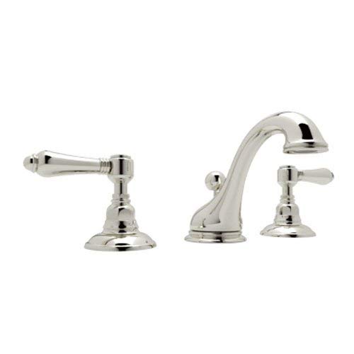 Rohl A1408LMPN-2 C-Spout Widespread Bathroom Sink Faucet with Metal Lever Handles, Polished Nickel