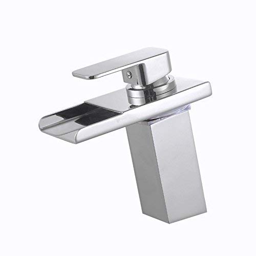 Wovier LED Water Flow Waterfall Brushed Nickel Bathroom Sink Faucet,Color Changing,Single Handle Single Hole Vessel Lavatory Faucet,Basin Mixer Tap