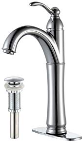 Kraus FVS-1005-PU-10CH Riviera Single Lever Vessel Bathroom Faucet with Matching Pop Up Drain Chrome