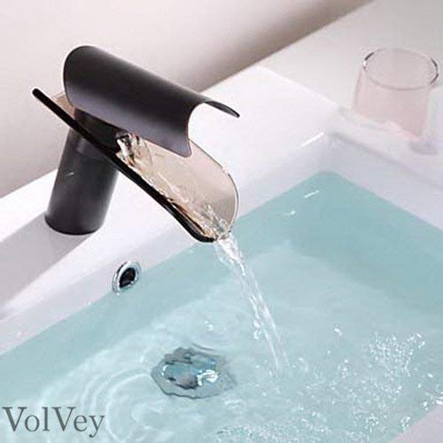 Volvey Oil Rubbed Bronze Bathroom Sink Faucets Glass Waterfall Widespread Single Handle Single Hole Contemporary Waterfall Mixer Taps Lavatory Faucets Brass Plumbing Fixtures Discount