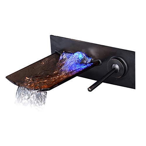 Wovier LED Oil Rubbed Bronze Glass Wall Mount Bathroom Sink Faucet Water Flow,Single Handle Single Hole Vessel Lavatory Faucet,basin Mixer Tap