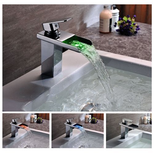 Cascada Color Changing LED Waterfall Bathroom Sink Faucet (Chrome Finish)