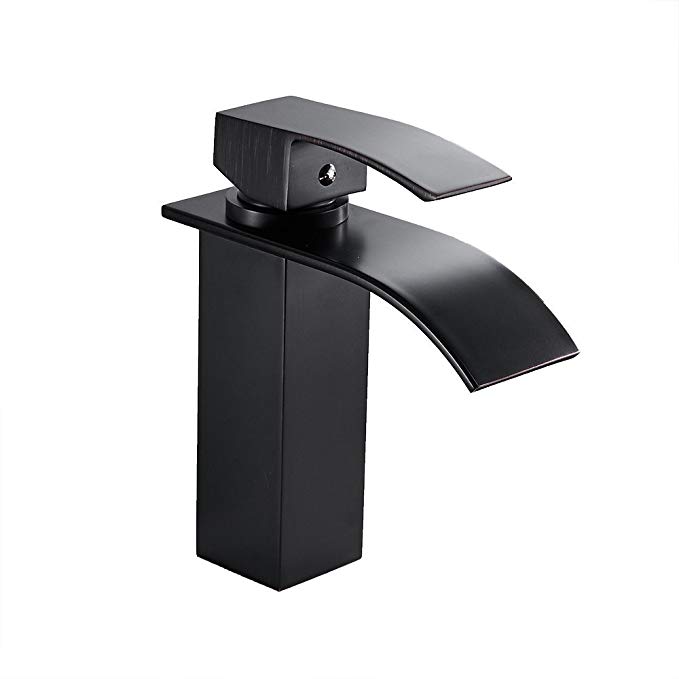 OWOFAN Brass Waterfall Bathroom Vanity Sink Faucet With Large Square Spout, Oil Rubbed Bronze WF-503R-B