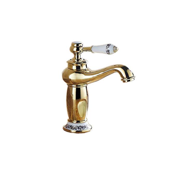 Beelee BL6045GT Soild Brass Single Handle Vanity Sink Faucet Bathroom Faucet Ceramic handle, Gold,Ceramic handle