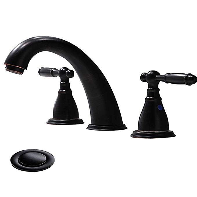 PHIESTINA Contemporary Stainless Steel Three Hole Lavatory Two Handle Oil Rubbed Bronze Widespread Bathroom Faucet,Hot and Cold Water Vessel Faucets With Matching Pop Up Drain, WF008-4-ORB