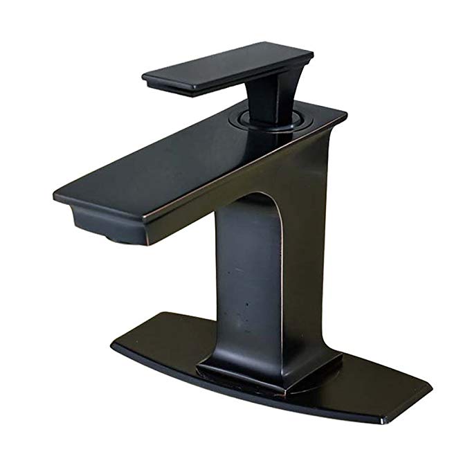 Votamuta Single Handle Deck Mounted Bathroom Basin Sink Faucets 1 Hole Hot Cold Black Color Mixer Taps with Deck Plate (Oil Rubbed Bronze)