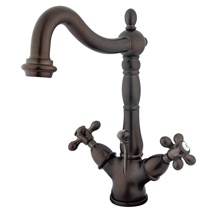 Kingston Brass KS1435AX Heritage Deck Mount with 4-Inch Deck Plate Lavatory Faucet with Cross Handle and Brass Pop-Up, 6-1/2-Inch, Oil Rubbed Bronze