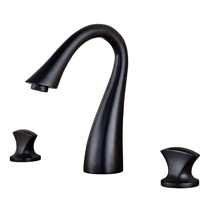 Senlesen 3 Holes Two Handles Gooseneck Widespread Bathroom Vanity Sink Faucet Oil Rubbed Bronze