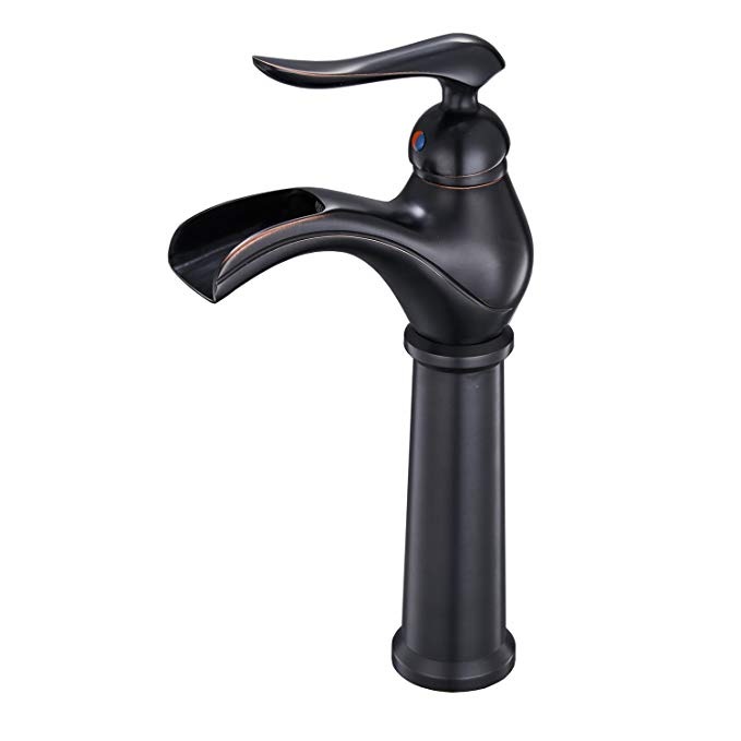 BWE Oil Rubbed Bronze Bathroom Vessel Sink Faucet Waterfall Single Handle One Hole Tall Body Deck Mount