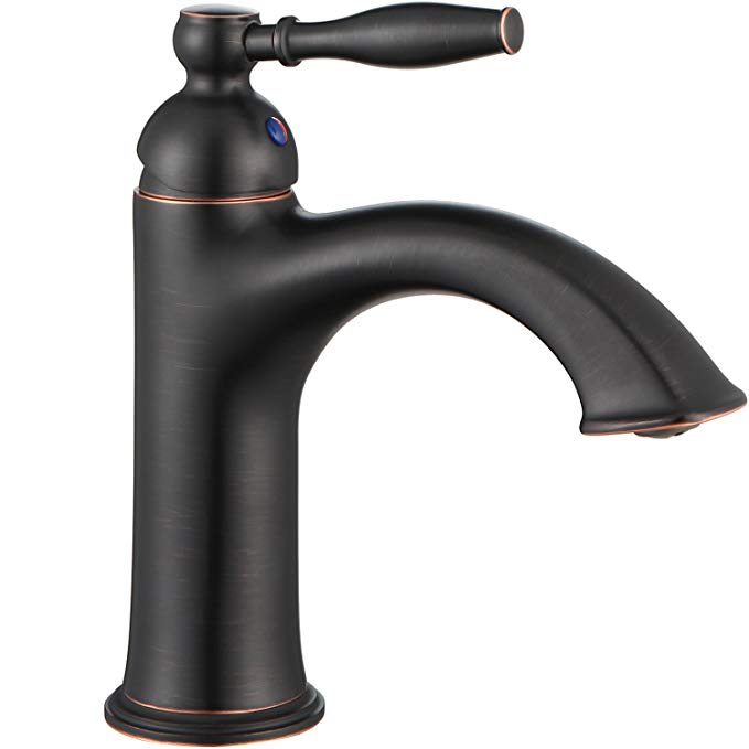 Newater Oil Rubbed Bronze Solid BRASS Bathroom Vanity Vessel Sink Faucet Modern Design High Arc Lavatory Deck Mount Single Handle One Hole with Hot & Cold Water Supply Hoses & Installation Tools