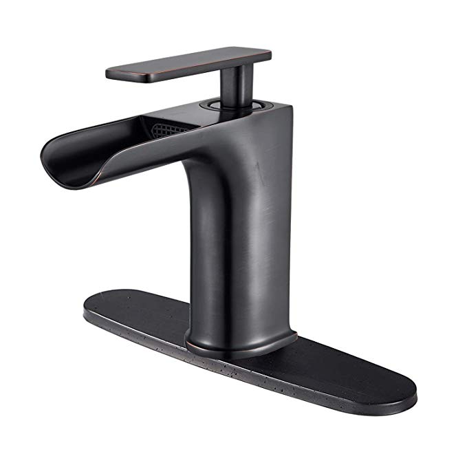 Senlesen Waterfall Bathroom Single Handle Faucet Basin Mixer Tap with 8-inch Deck Plate Oil Rubbed Bronze